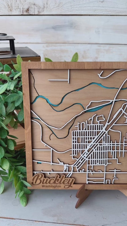 Buckley, Washington 3D Wooden Map – Custom Laser-Cut City Street Map