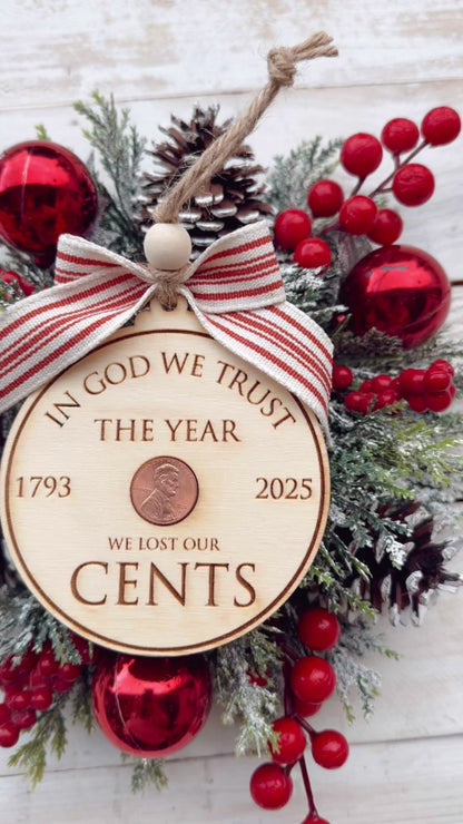 In God we trust historically wooden ornament