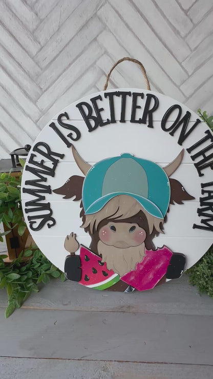 Sumner is better on the farm highland cow door hanger 18inch