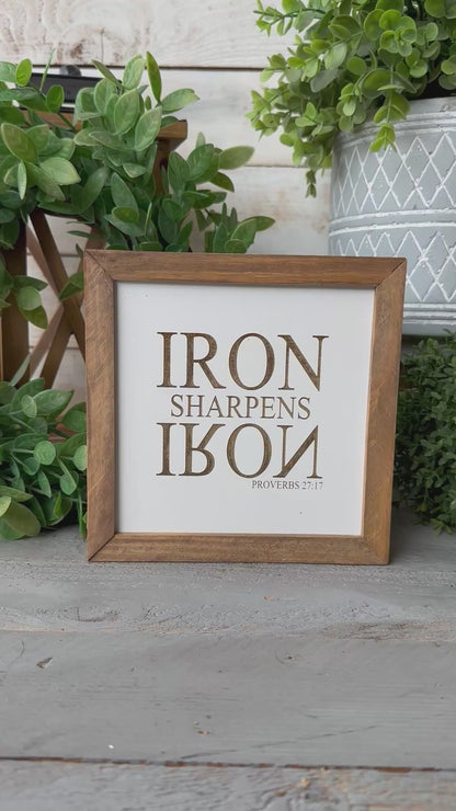 Iron Sharpens Iron Bible Verse Wood Sign – Proverbs 27:17 Inspirational Christian Home Décor